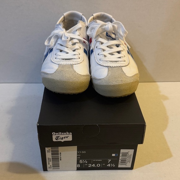 Onitsuka Tiger Mexico 66 White Sneakers with Blue and Red Stripes Size 7 - Picture 10 of 13